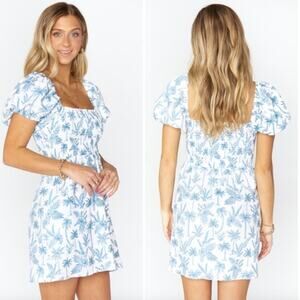 Show Me Your Mumu Linen Bixby Palm Tree Smocked Mini Dress XS